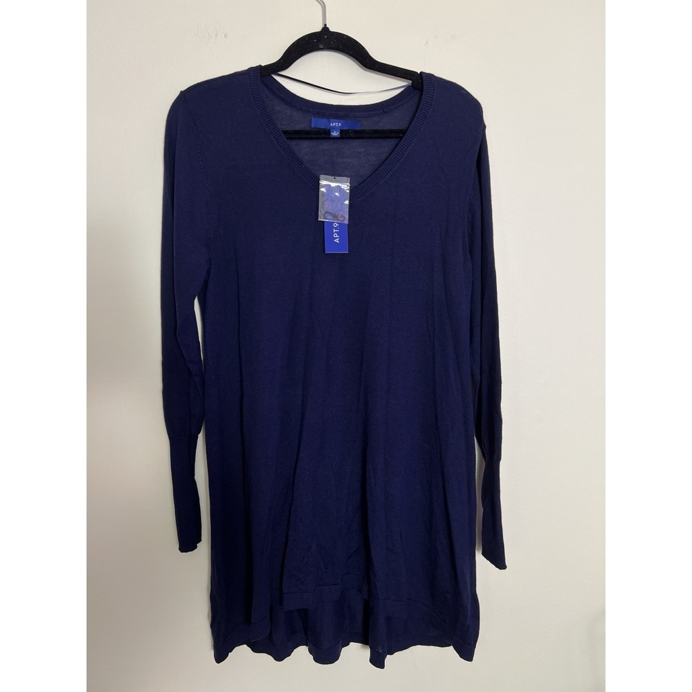 Apt.9 Womens Long Sleeve Top Navy Blue Large Soft Casual Outdoor V-Neck Stretchy